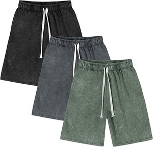 High quality 100% cotton shorts custom logo printed labels <b>embroidery</b> fashion with acid wash shorts for men women training short - Product Image 1