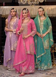 Kurti Plazzo con Dupatta de la Mejor Calidad, con Tela Simar Pesada y Bordado Intrincado, para Vestimenta de Boda Femenina, de Exportación - Product Image 2