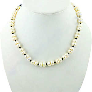 Women's Freshwater Pearl <b>Necklace</b> with Black Onyx <b>Beads</b> Elegant Gemstone Jewelry - Product Image 2