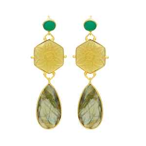 New Arrival Gold Designer Yellow and Labradorite Gemstone Dangle Earring - Product Image 1