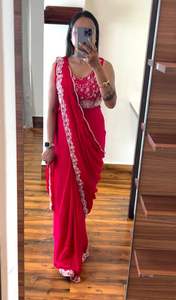 Diseñador Heavy Sequence Saree Alta calidad en Chinon Indian Tradicional Adultos Bodas Fiestas - Product Image 4