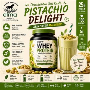 EVERFIT Isolat de protéines de lactosérum WPI en poudre, saveur pistache, 2 kg, 25 g de protéines, sans sucre ajouté, halal, OEM, marque privée, croissance musculaire - Product Image 1