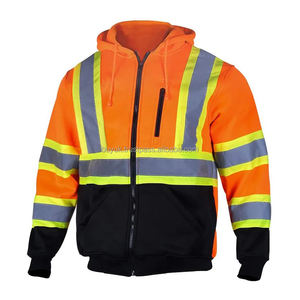 High Visibility Hi Vis Reflective Winter <b>Work</b> Hoodies Reflective Safety Jacket 100% Polyester Fleece Men Coat <b>Clothing</b> Uniform - Product Image 1