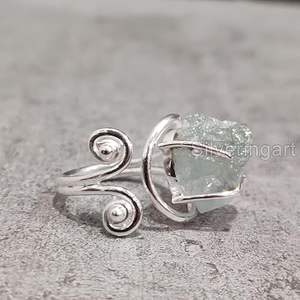 Bague pour femme en argent sterling 925, aquamarine brute naturelle, pierre de naissance de mars, bague ajustable, bijoux faits à la main pour Noël - Product Image 5