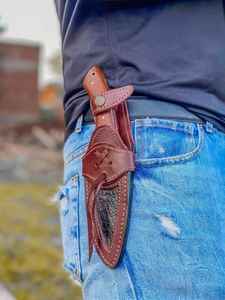 Cuchillo de Caza de Acero de Damasco Hecho a Mano, Cuchillos de Hoja Fija para Campismo y Supervivencia con Funda de Cuero Fino, Cuchillos de Acero Personalizados - Product Image 3