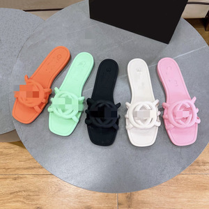 YESTEEM di lusso doppio G Designer PVC <span class=keywords><strong>sandali</strong></span> piatti da <span class=keywords><strong>donna</strong></span> traspirante estivo con plateau di gelatina pantofole con dita aperte a vista - Product Image 3