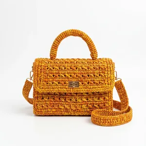 <b>Crochet</b> raffia Tote <b>Bag</b> Knitted <b>Shoulder</b> Crossbody Handbag Woven Purse for Daily Evening - Product Image 3