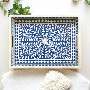 Bandeja con Incrustaciones de Hueso de Última Moda |   Bandeja Rectangular Moderna con Patrón Geométrico Artesanal para un Estilo Lujoso, Servir y Decoración de Diseño - Product Image 2