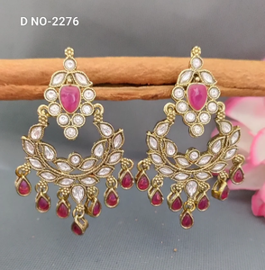 ต่างหูโทน Mehandi Kundan คุณภาพพรีเมี่ยมพร้อมอัญมณีเพชรโมอิสสำหรับเจ้าสาวและเทศกาลดูจากอินเดีย - Product Image 6