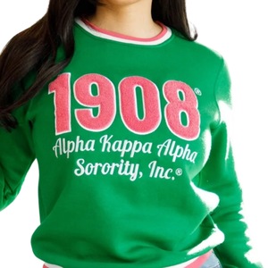 เสื้อสเวตเชิ้ตเชนิลลายทางแบบกำหนดเอง ปี 1908 สีชมพู ผ้าฝ้ายพรีเมียมเนื้อนุ่ม ปักโลโก้สมาคมนักศึกษาหญิงกรีก คอกลม - Product Image 5
