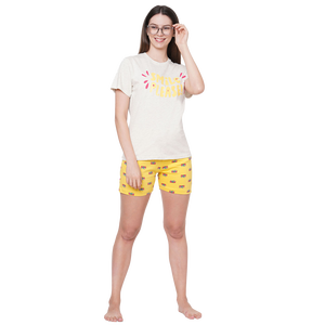 Pyjama imprimé en tricot 100 % coton Evolve pour femme (ensemble short) – Vêtement de nuit confortable et décontracté avec taille élastique et touche sexy - Product Image 1