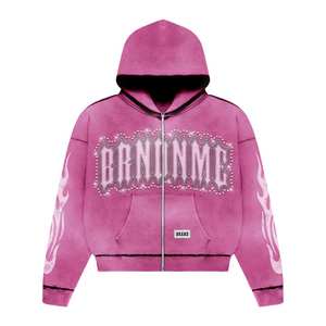 ชุดวอร์มปักลายมีซิปสีจางพร้อมชุดวอร์มแฟชั่นประดับพลอยเทียมแนวสตรีทพร้อมกางเกงขาบาน - Product Image 4