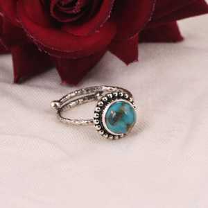 Copper Turquoise <b>Ring</b>, Sterling <b>Silver</b> <b>Adjustable</b> Open Band Boho Gemstone Jewelry Handmade Southwest <b>Ring</b> December Birthstone - Product Image 6
