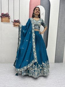 Lehenga étnico de tela de seda chinon ligera, fácil de llevar, con bordado elaborado, estampado digital y un toque de lujo / Plus Color - Product Image 5