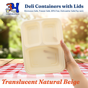 Contenitori per la preparazione dei pasti 3H da 33oz con coperchi, 3 scomparti [confezione da 150, 300 pezzi], contenitori per alimenti da asporto, adatti a microonde, lavastoviglie e congelatore. - Product Image 6