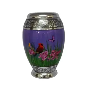 Nuevas urnas rojas de latón con urna de rosas plateadas para cenizas humanas, urnas de cremación de rosas rojas para entierro, urna conmemorativa moderna de latón disponible. - Product Image 3