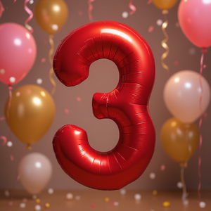 Globo de Fiesta con Número Rojo N3 de 100cm, Paquete de 12 Unidades - Product Image 3