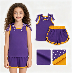ชุดเสื้อผ้าเด็กผู้หญิงแขนกุดลายจุดสีม่วงพร้อมโบว์ - Product Image 6