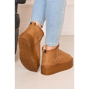 Bottines Chelsea marron à doublure fourrée, semelle plateforme, bout carré, hauteur mi-mollet, saison automne, tige en cuir de vachette, fermeture à lacets, caoutchouc EVA - Product Image 5