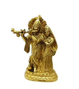 พระกฤษณะทองเหลืองพร้อมประติมากรรมนกยูงดีไซน์ทันสมัยยืนบนบัลลังก์สำหรับสำนักงานที่บ้านหรือสัญลักษณ์ของวัดเพื่อพระเจ้าแห่งความรัก - Product Image 1