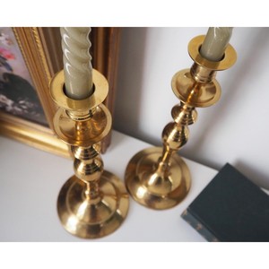 Vintage brass candlestick holders | Matching vintage candlestick holders| <b>Tall</b> brass candlestick holders For Home Decor - Product Image 2
