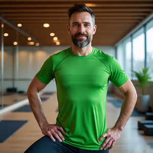 เสื้อยืดแขนสั้นสำหรับผู้ชายเสื้อยืดฟิตเนสชุดโยคะผ้าโพลีเอสเตอร์100% เสื้อยืดรัดรูปสำหรับใส่วิ่งออกกำลังกาย - Product Image 6