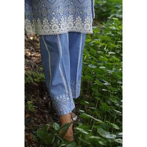 Chemise en mousseline de soie violette 2 pièces non cousue avec broderie détaillée et décorations complexes - Product Image 4