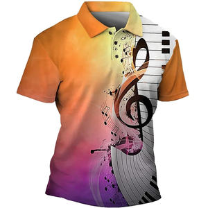 Camisetas de manga corta con estampado musical colorido en 3D para hombre, camisetas de solapa de calle informales a la moda, camisetas de gran tamaño para polos - Product Image 2