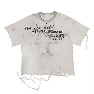 T-shirt pour homme en détresse 300 Gsm personnalisé de qualité supérieure T-shirt imprimé 100% coton avec logo avant - Product Image 5