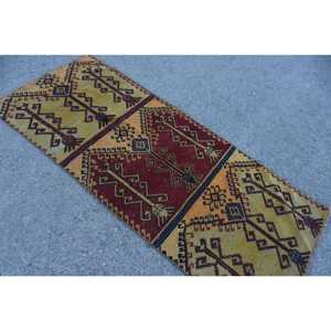 Turkish Vintage Rug 2.9x7.1 ft, <b>Red</b> Animal Print <b>Wool</b> Rug - Product Image 4