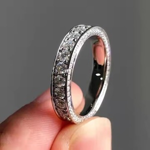 Anillo DE BODA chapado en oro blanco para mujer, anillo de eternidad de diamante de moissanita Original, anillos de Vermeil fino de plata maciza 925 para él - Product Image 1