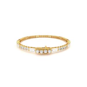 S925 Sterling Silver Gold Plated Round & <b>Baguette</b> Cut Moissanite Diamond <b>Bracelet</b> with Luxury Iced Out Design - Product Image 2