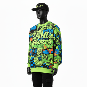 Sudadera Extra Grande para Hombre, 320 GSM, Algodón Pesado, Felpa de Poliéster, Sensación Suave, Estampado de Grafiti, Color Neón, Logotipo Personalizado, Sudaderas Básicas - Product Image 4