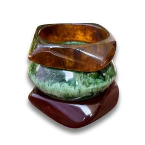 Juego de Brazaletes de Resina y Vidrio Tejidos a Mano UnfoldSelf, Impermeables, Color Marrón/Verde, Brazalete de Moda para Mujer/Niña - Product Image 3