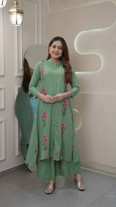 Kurti แบบยาวกับ Palazzo ได้รับความนิยมมาใหม่ชุดปาร์ตี้ด้านล่างและชุดทำงานสำหรับเด็กผู้หญิง - Product Image 2