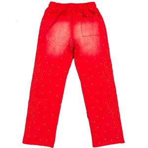 Pantalones de chándal acampanados holgados unisex lavado con ácido | Fabricante de ropa de algodón Terry de primera calidad, logotipo bordado y detalle de diamantes de imitación - Product Image 5