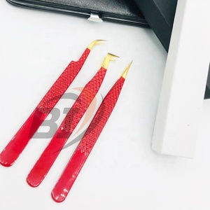 Professional Stainless Steel Eyelash Extension Tweezers with Gold-Tipped Pointed Tip Sustainable Beauty <b>Tool</b> Red Magnetic Case - Product Image 2