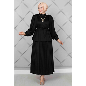 Hombros Botón Detalle Hijab 2 Piezas Conjunto Negro - Product Image 4