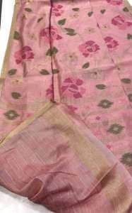 Sari traditionnel indien et pakistanais en coton et soie de style Jamdani pour femmes - Product Image 3