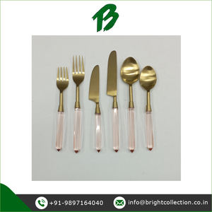 Juego de cubiertos de acero inoxidable con mango de acrílico Rosa Estilo de diseño real para uso en bodas Sostenible y duradero - Product Image 2