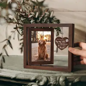 Kit cetakan tanah liat keepanan cakar hewan peliharaan anjing 7 inci bingkai foto kayu bingkai foto untuk binatang peliharaan anjing Memorial Paw kenang-kenangan, coklat