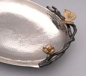 Bandeja de servicio ovalada plateada de aluminio de diseño moderno para bodas y cenas de Ramadán con características decorativas - Product Image 4