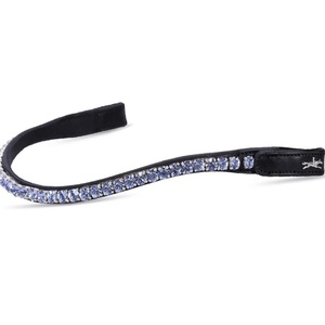 Diadema para Caballo de Cuero Negro con Forma Curva Profunda, Cadena de Diamantes con Cristales Azules en una Sola Fila y Cierre de Botón a Presión - Product Image 2