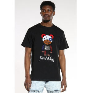 Camiseta de Hip Hop con estampado personalizado, camisetas con parches bordados de chenilla, camiseta desgastada para hombre, camisetas de algodón en blanco - Product Image 1