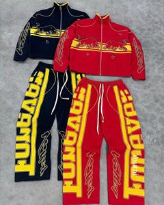 2025 Venta caliente bordado peso pesado hombres chándal Streetwear Chaqueta de algodón chándal pantalones de chándal acampanados y conjuntos de Sudadera con capucha - Product Image 1