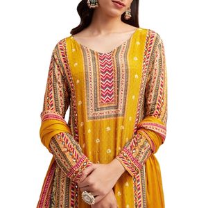 Abito Palazo stampato giallo senape all'ingrosso abbigliamento etnico donna OEM fabbrica fornitore all'ingrosso di moda personalizzato - Product Image 4