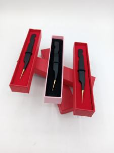 Pince à épiler professionnelle de haute qualité, durable, en acier inoxydable, avec revêtement en poudre noire, pointe dorée, longueur 10 mm, pointe lisse - Product Image 6