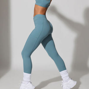 Leggings Deportivos 2025 para Mujer, Control de Abdomen, Logos Personalizados, Cintura Alta Elástica, Pantalones de Yoga Acanalados, 100% Algodón - Product Image 4