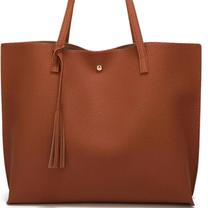 Chic Pakistani Made Faux Leather Tote Shoulder Bag para mujeres elegantes Cierre abierto con borla Característica y decoración de bordado - Product Image 1
