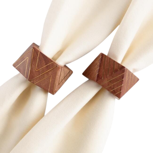 Ensemble d'anneaux de serviette en bois faits à la main pour la décoration de table à manger, design moderne avec incrustation dorée, parfait pour les mariages, les hôtels et l'usage domestique - Product Image 1